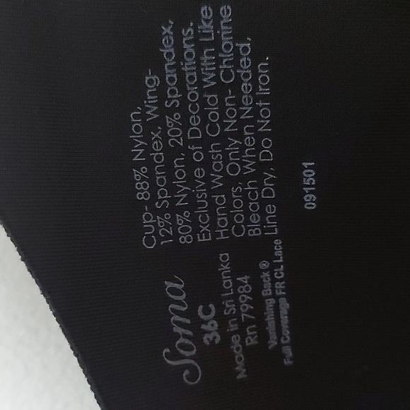 NWT Soma Vanishing Back Full Coverage Front Closure Black Lace Size 36C - Picture 4 of 5